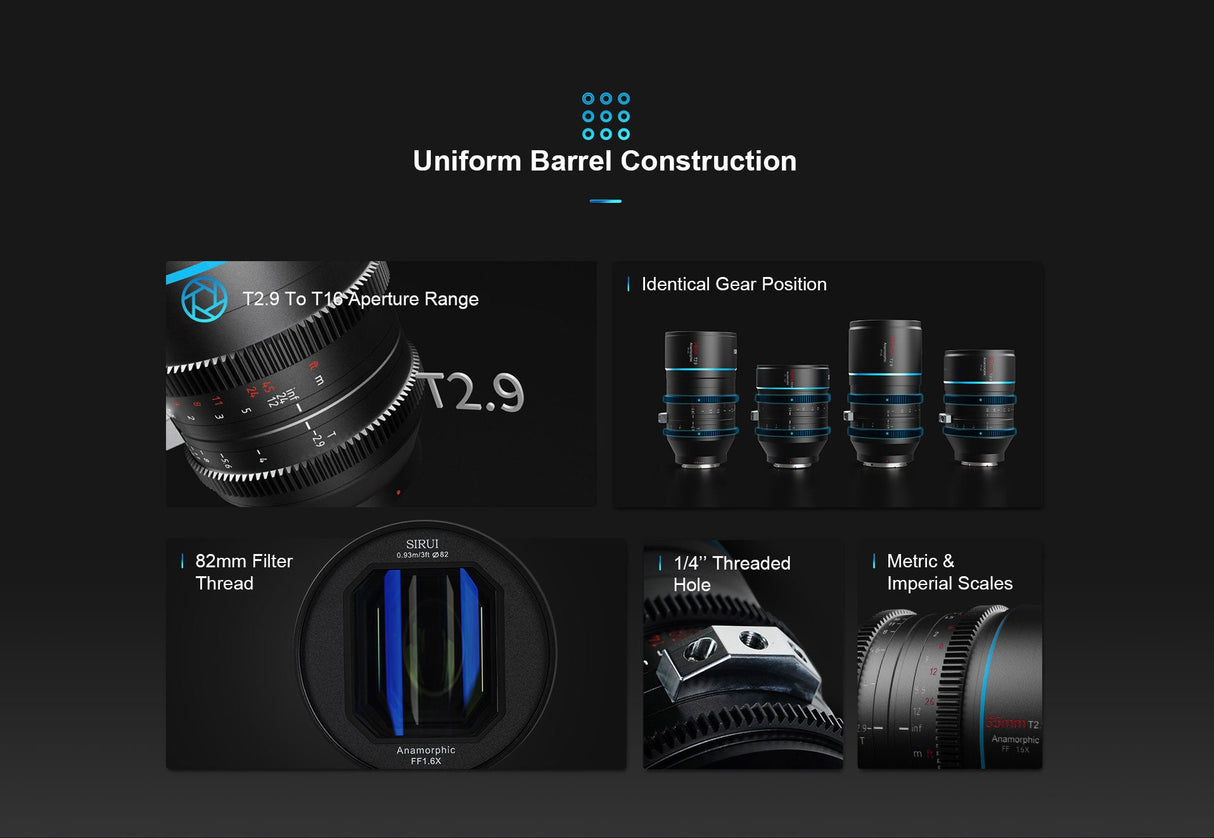 B-WARE SIRUI Venus Vollformat-Anamorphic-Kinoobjektiv B-WARE features uniform barrel construction with identical gear position.