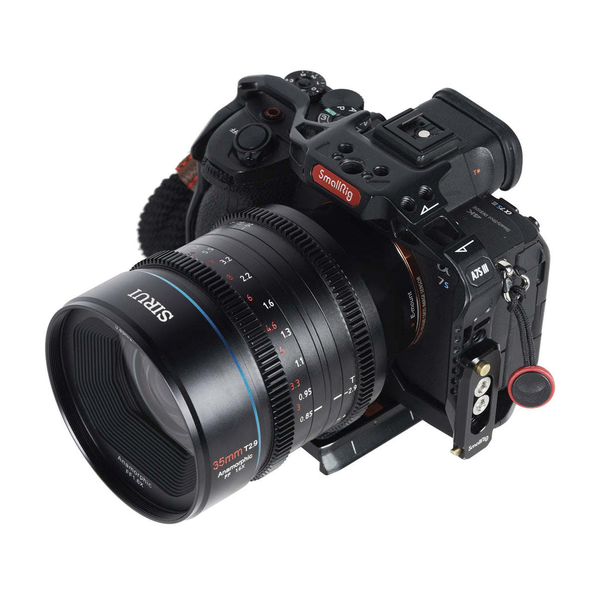 B-WARE SIRUI Venus Vollformat-Anamorphic-Kinoobjektiv B-WARE mounted on a camera for filmmaking.