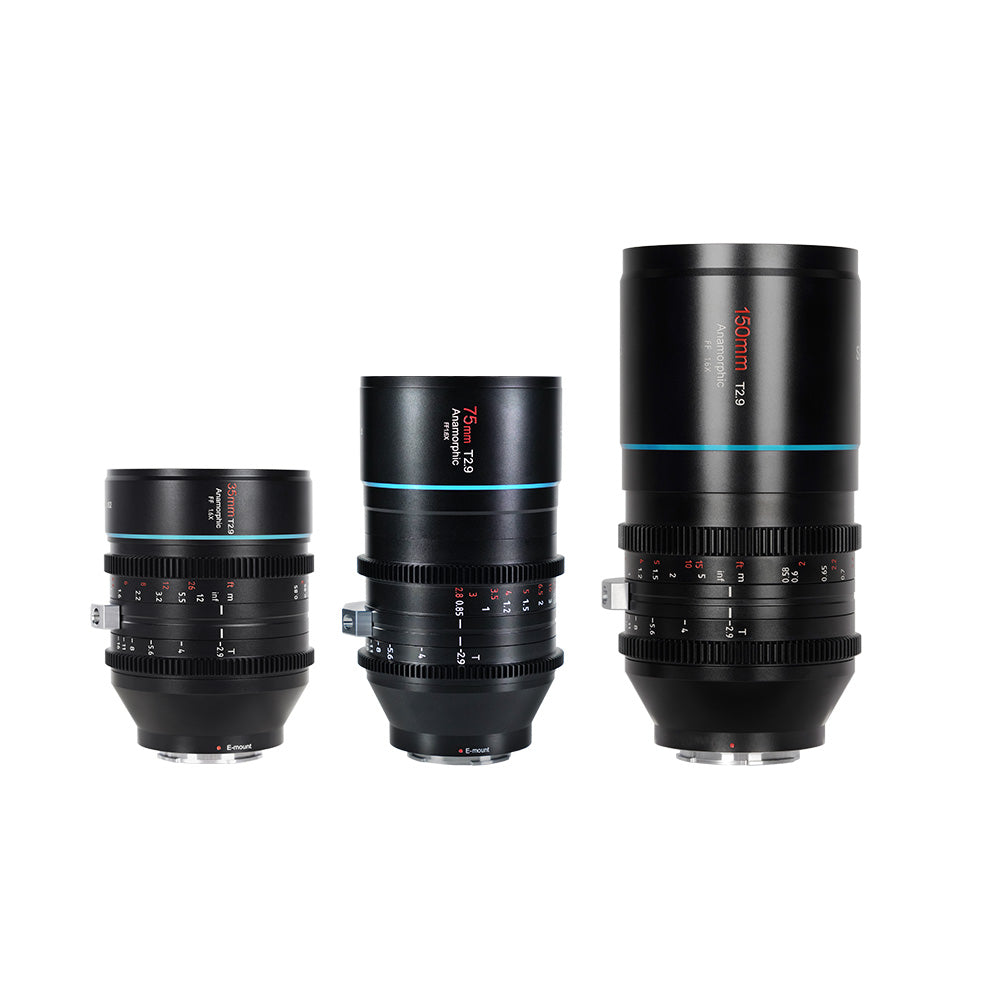 B-WARE SIRUI Venus Vollformat-Anamorphic-Kinoobjektiv B-WARE three lens set including 35mm, 50mm, and 75mm T2.9