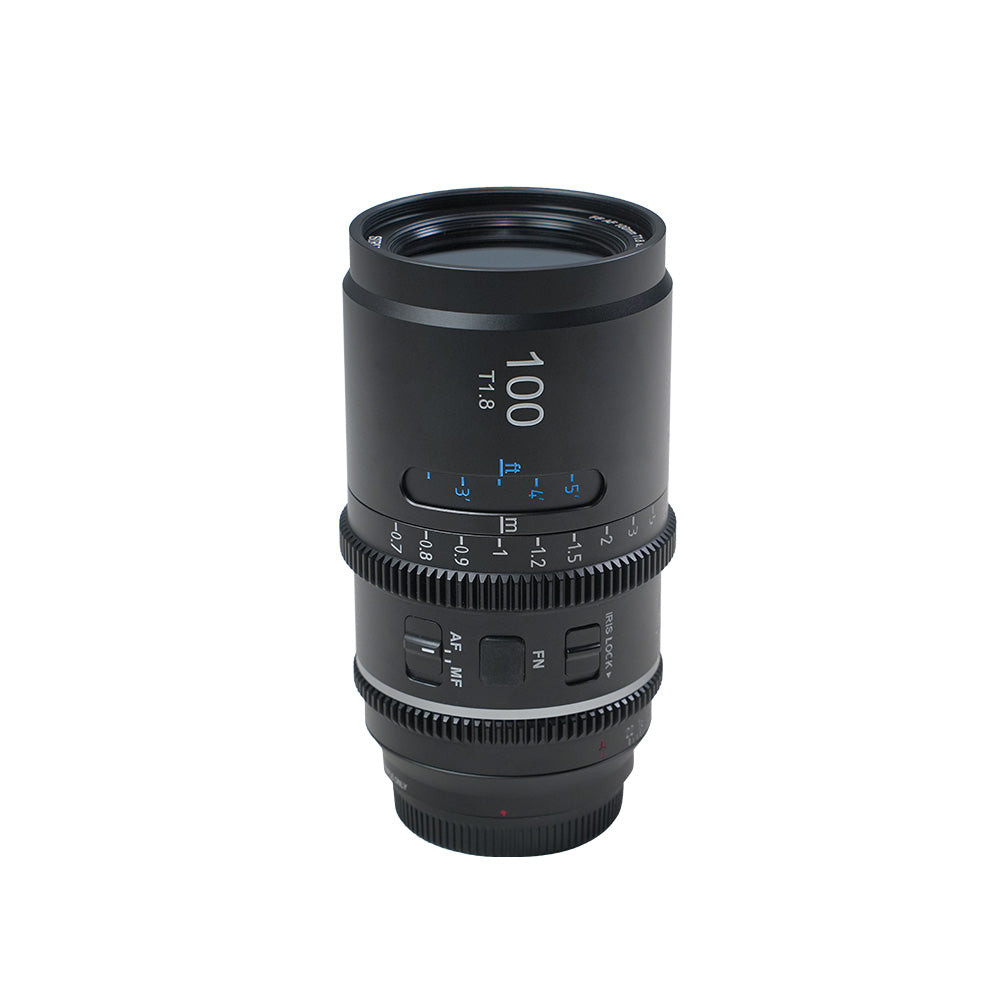 SIRUI Astra Series 1.33x Full Frame Auto Focus Anamorphic Cine Lens 100mm T1.8 with sleek design and focus controls.