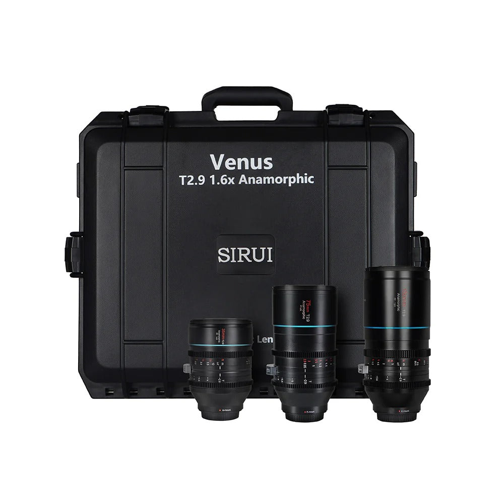 B-WARE SIRUI Venus Vollformat-Anamorphic-Kinoobjektiv B-WARE mit drei Linsen und Tragetasche.