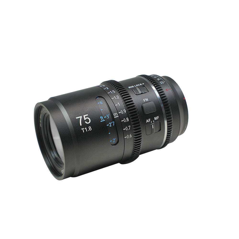 SIRUI Astra Series 1.33x Full Frame Auto Focus Anamorphic Cine Lens 75mm T1.8 for cinematic filming.