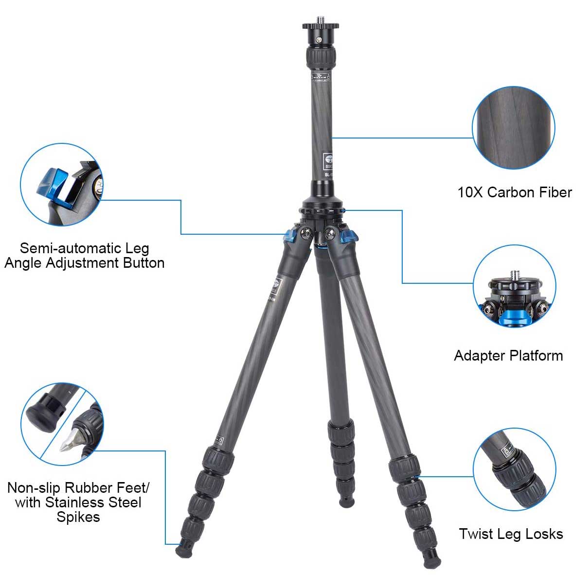 SIRUI AM-225 Travellegs Dreibeinstativ Carbon mit Mittelsule SL-100 - AM2-Serie