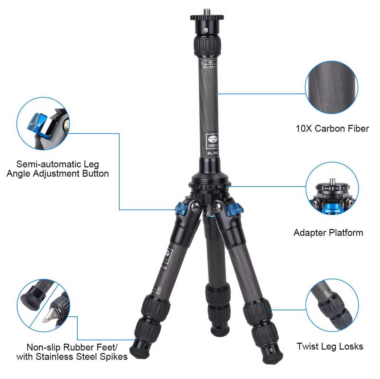 SIRUI AM-223 Powerzwerg Carbon Tripod with SL-100 Center Column - AM2 Series