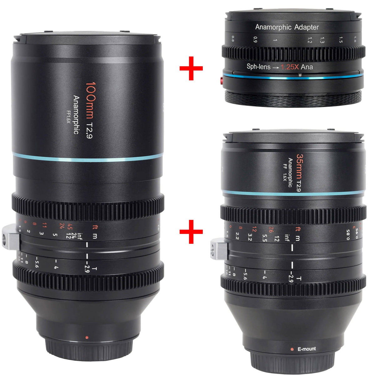 SIRUI Venus 35mm + 100mm + ADP125X - T2.9 1.6x anamorphote objectifs plein format + adaptateur anamorphot 1.25x