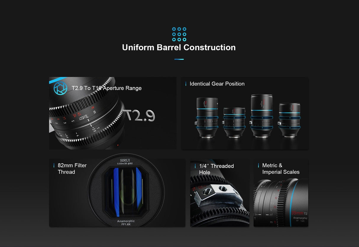 SIRUI Venus 35mm + 100mm + ADP125X - T2.9 1.6x anamorphic full frame lenses + Anamorphic adapter 1.25x