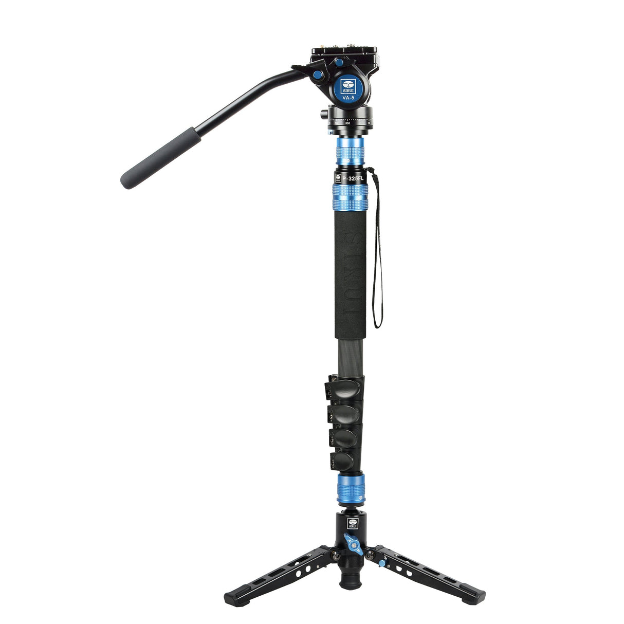 SIRUI P-325FL Carbon Treppiede Monopiede 178 cm con Standspinne + Testa Video VA-5