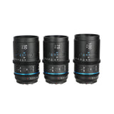 SIRUI Astra Series 1.33x Full Frame Auto Focus Anamorphic Cine Lens set of 50mm, 75mm, and 100mm T1.8 lenses.