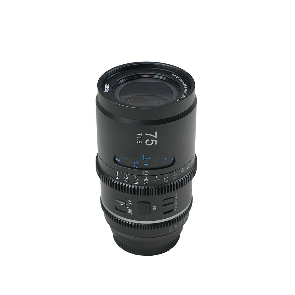 SIRUI Astra Series 1.33x Full Frame Auto Focus Anamorphic Cine Lens 75mm T1.8 with focus and aperture settings
