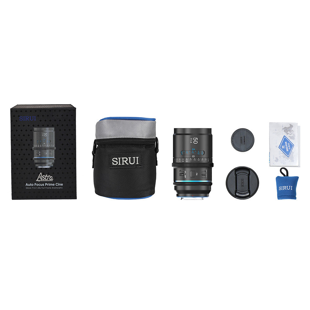 SIRUI Astra Series 1.33x Full Frame Auto Focus Anamorphic Cine Lens with case and accessories