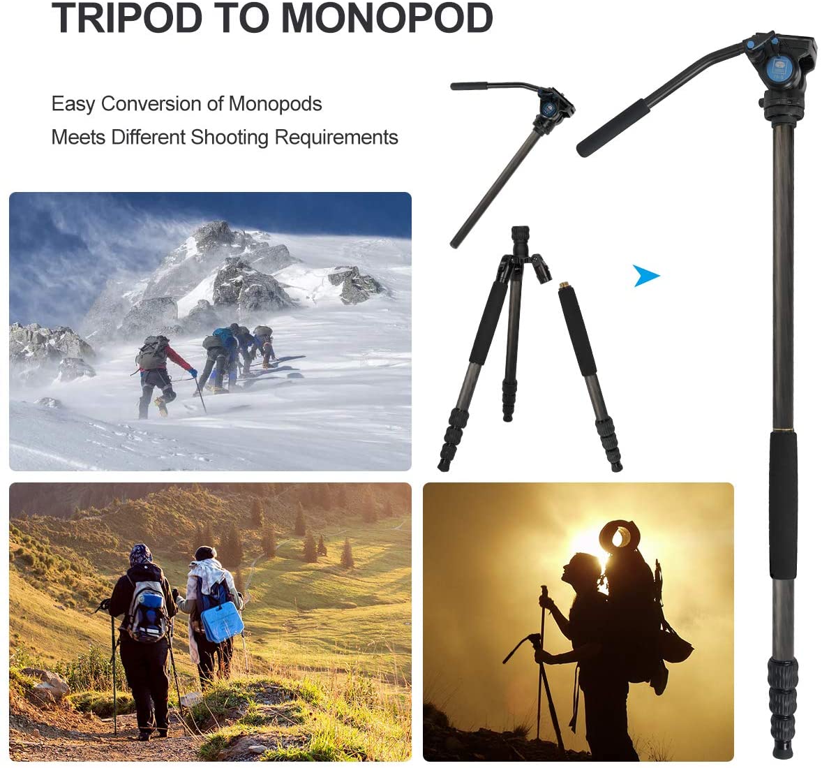 SIRUI Traveler VC - Trípode/ Monopie de Carbono con Cabezal de Video VA-5