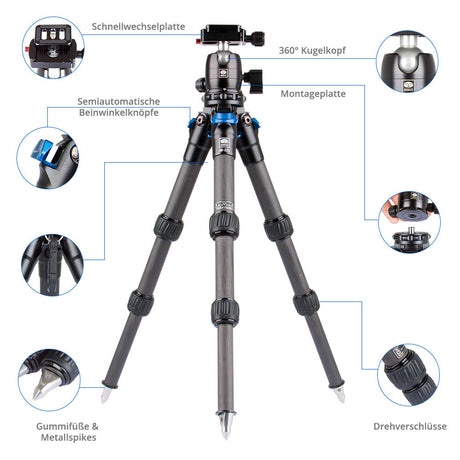 SIRUI AM-223 Powerzwerg Trépied en carbone avec tête à rotule B-00K - Série AM2