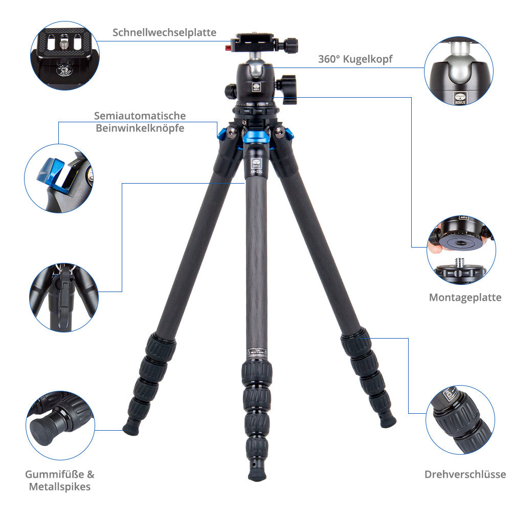 SIRUI AM-225 Travellegs Treppiede in Carbonio con Testa a Sfera B-00K - Serie AM2