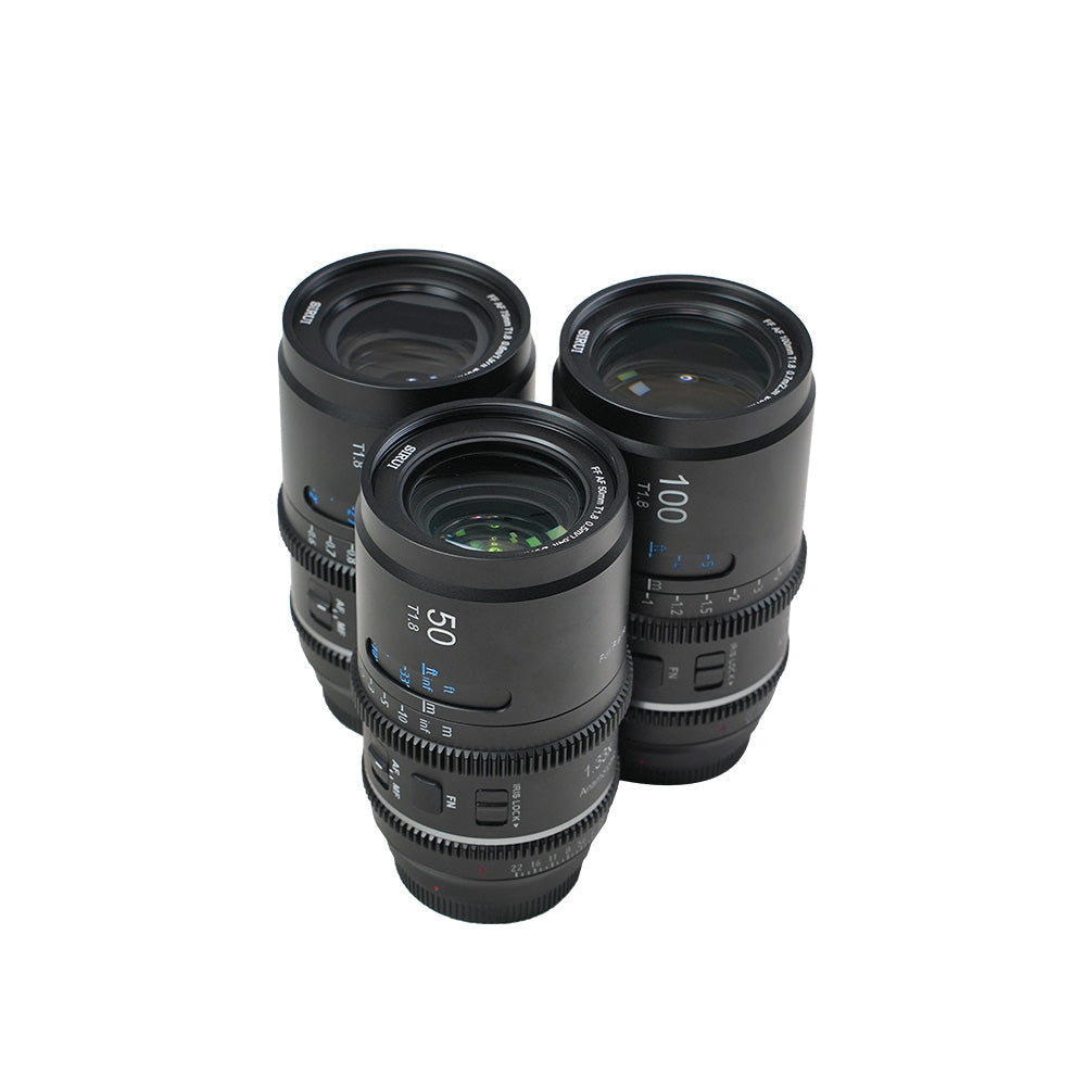 SIRUI Astra Series 1.33x Full Frame Auto Focus Anamorphic Cine Lens 50mm, 75mm, and 100mm T1.8